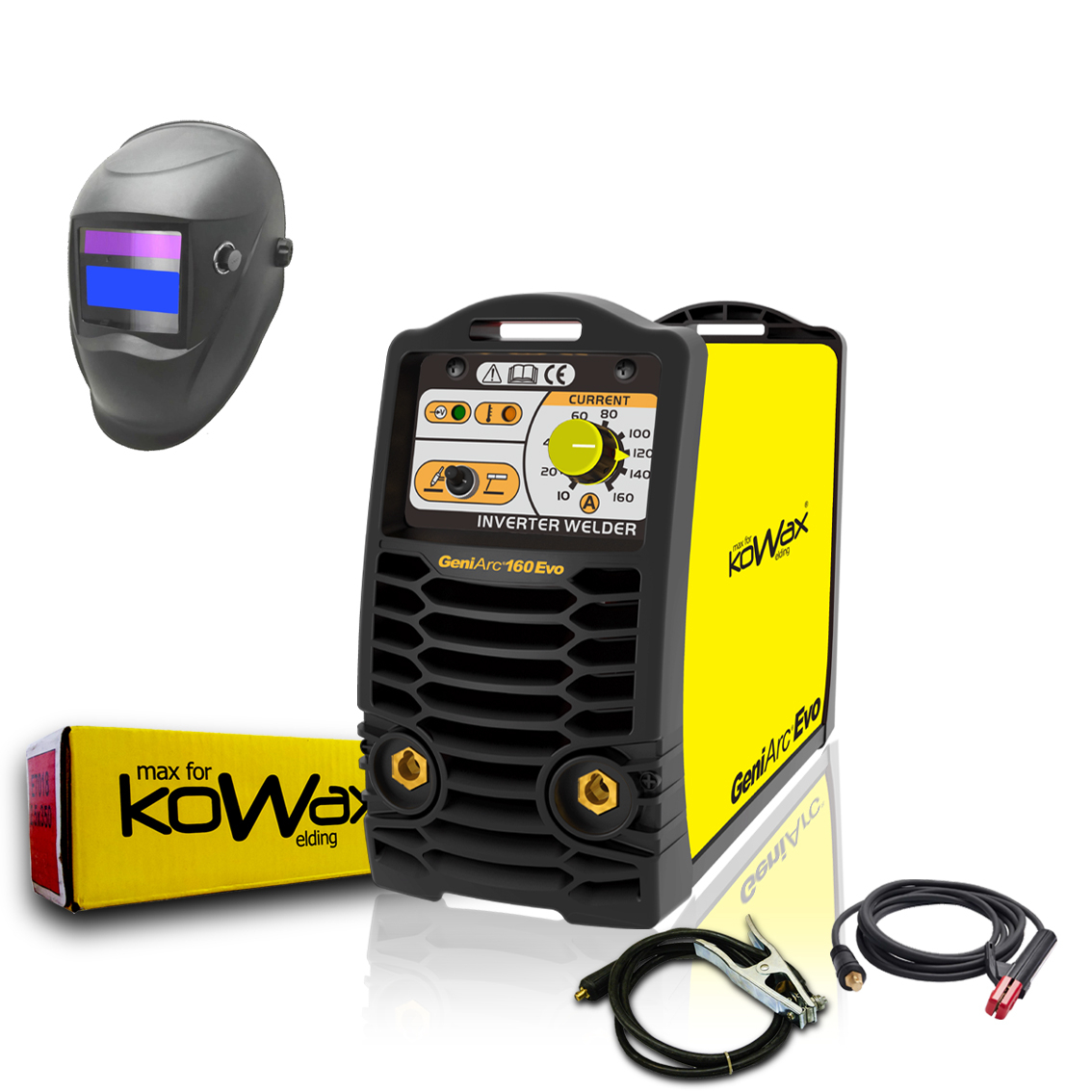 KOWAX® GeniArc® 160 EVO Svářecí invertor MMA/TIG SET03a - 3m Kabely + Kukla + Elektrody 2.5mm/2.5kg