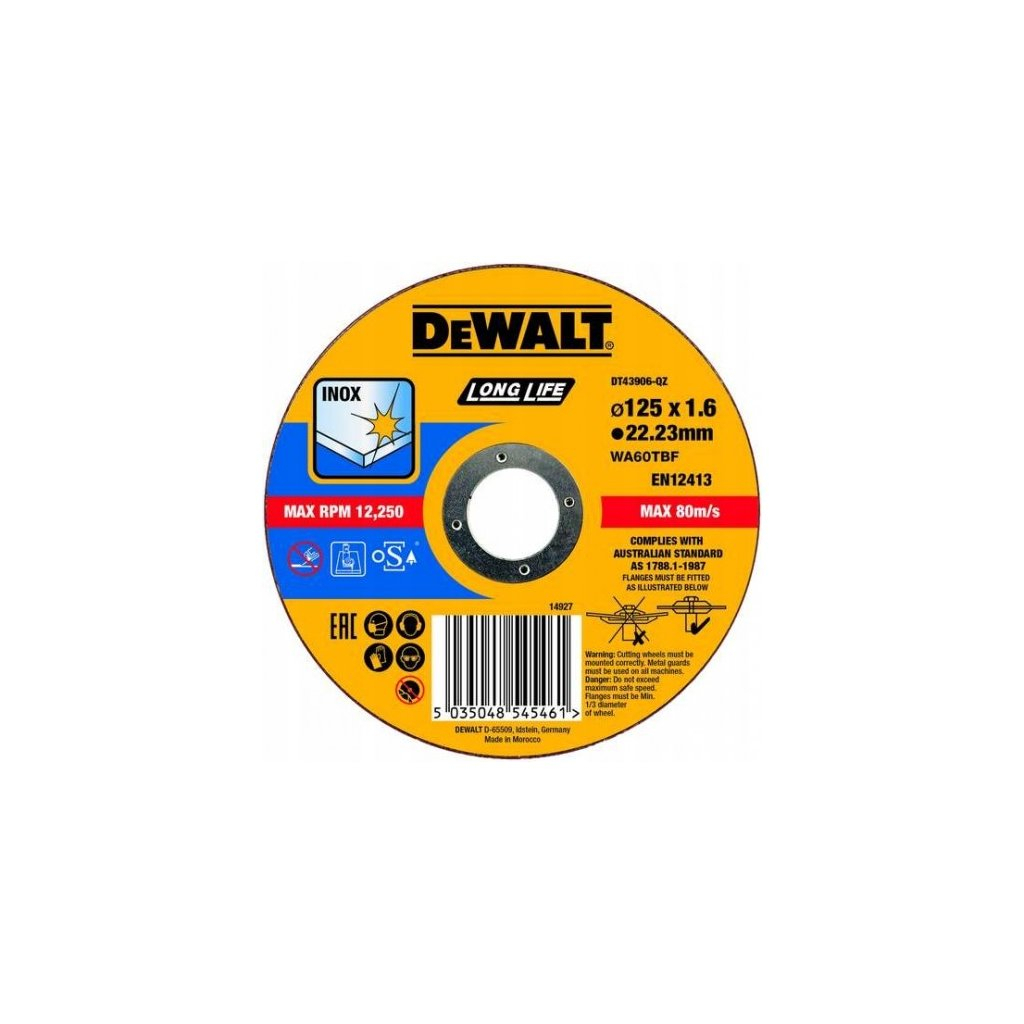 Dewalt Řezný kotouč na řezání nerezové oceli - Plochý 125x22.3x1.6mm