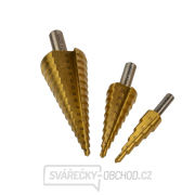 Vrtáky stupňovté GEKO, sada 3ks, 4-12mm, 4-20mm, 4-32mm, dřevěná kazeta, TiN  Náhled