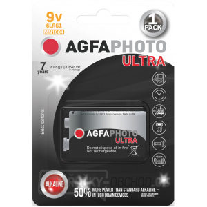 AgfaPhoto Ultra alkalická baterie 9V, blistr 1ks gallery main image