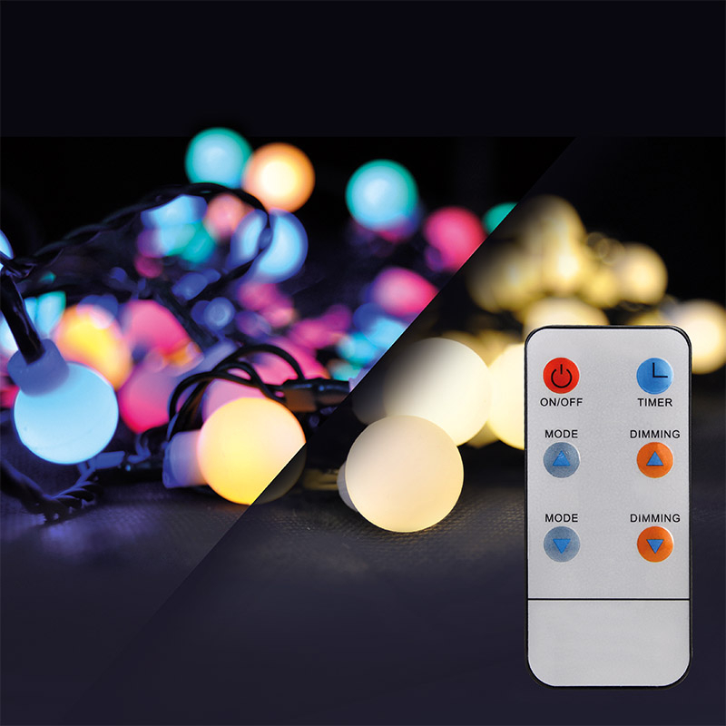 Solight LED 2v1 venkovní vánoční řetěz, dálkový ovladač, 200LED, RGB+bílá