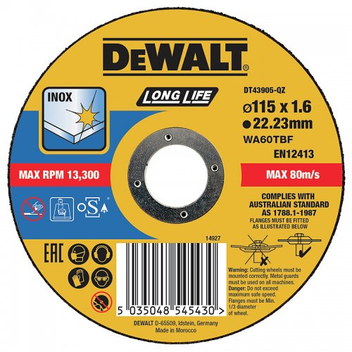 Řezný kotouč 115 x 1,6mm, typ 1 DeWALT DT43905