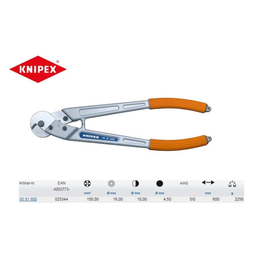 Nůžky na dráty, lana, kabely a kulatinu 600 mm KNIPEX 95 81 600 - leštěno, plastové návleky