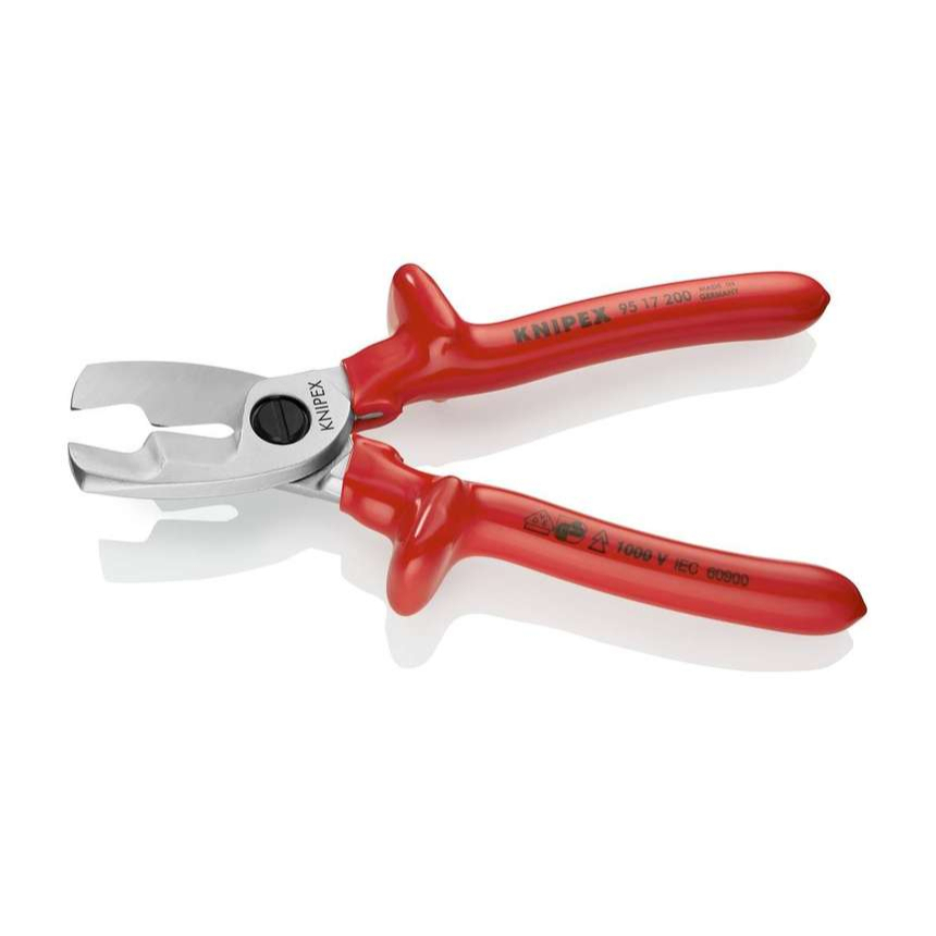 Kabelové nůžky 200 mm - 1000V. KNIPEX 95 17 200 - Chromováno, VDE - izolace ponorem v lázni