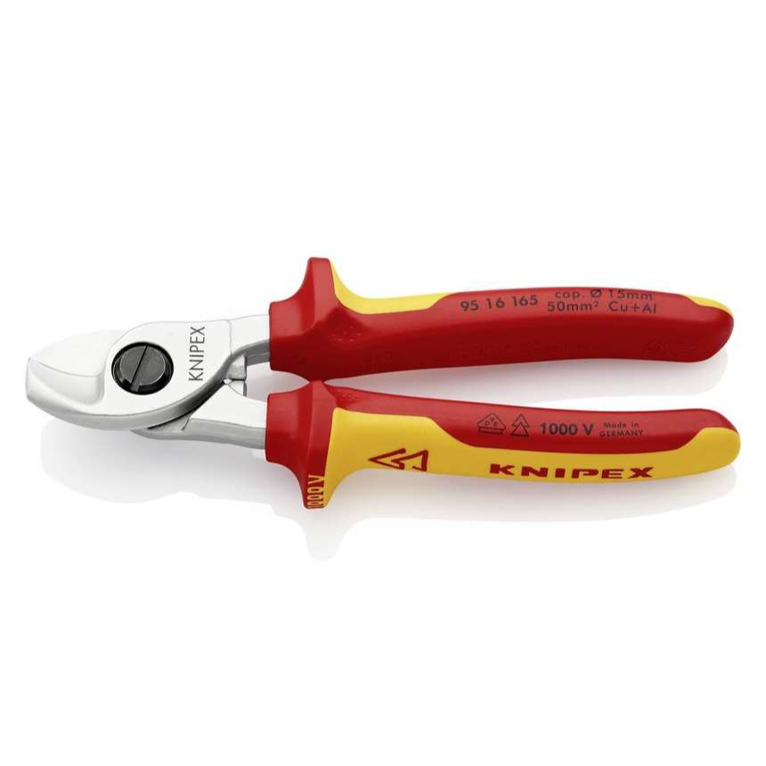 Kabelové nůžky 165 mm VDE. KNIPEX 95 16 165 - chromováno, vícesložkové návleky