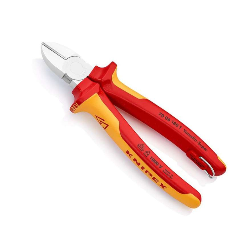 Boční štípací kleště s prodlouženým břitem Knipex 70 06 180 T - chromováno, vícesložkové návleky VDE (180 mm)