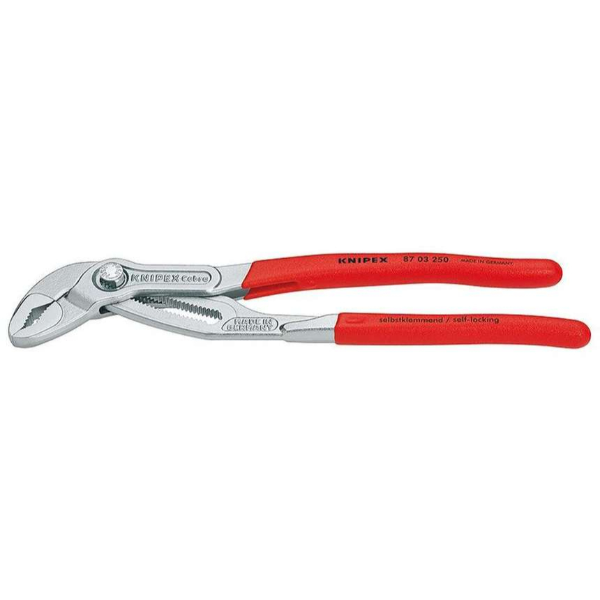 Kleště na trubky Cobra 250 mm KNIPEX 87 03 250 DIN ISO 8976. Chromováno, plastové návleky