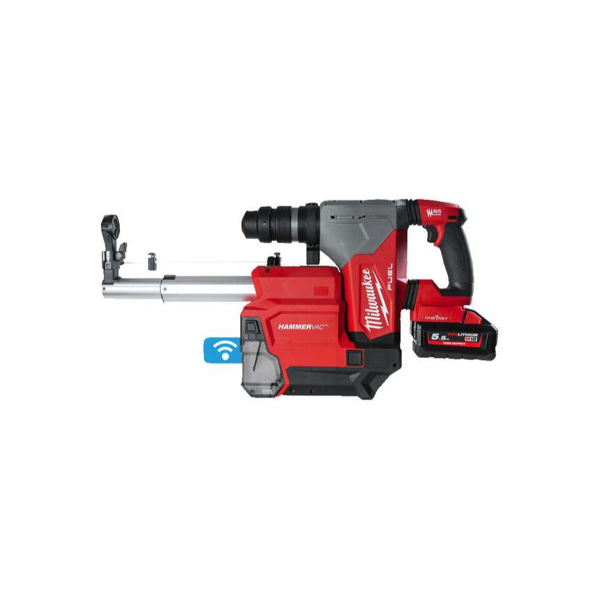 Aku 4-režimové kladivo 26 mm SDS-plus s maticí Fixtec a odsáváním Milwaukee M18 ONEFHXDEL-552C (5,5 Ah)