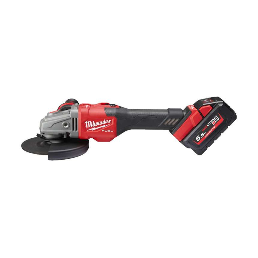 Aku úhlová bruska 125 mm Milwaukee M18 FHSAG125XB-552X s posuvným spínačem, 2x Aku (18 V, 5,5 Ah), 4933471079