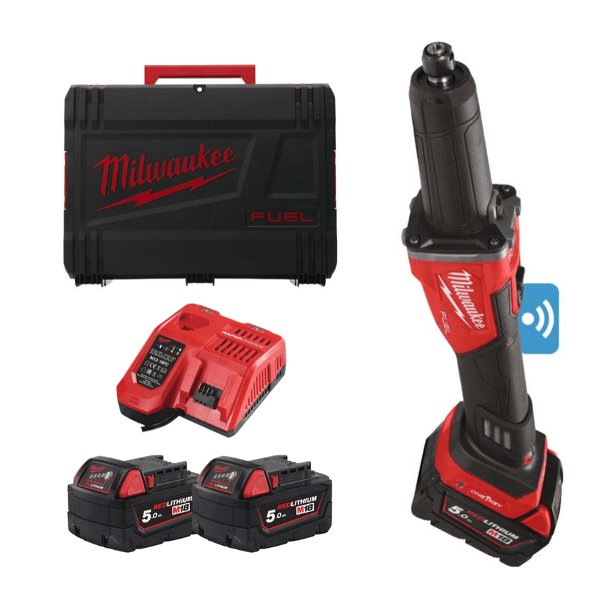 Aku přímá bruska Milwaukee M18 FDGROVB-502X, pro stopkové nástroje 6 a 8 mm, 2x Aku (18V, 5,0 Ah), 4933480956