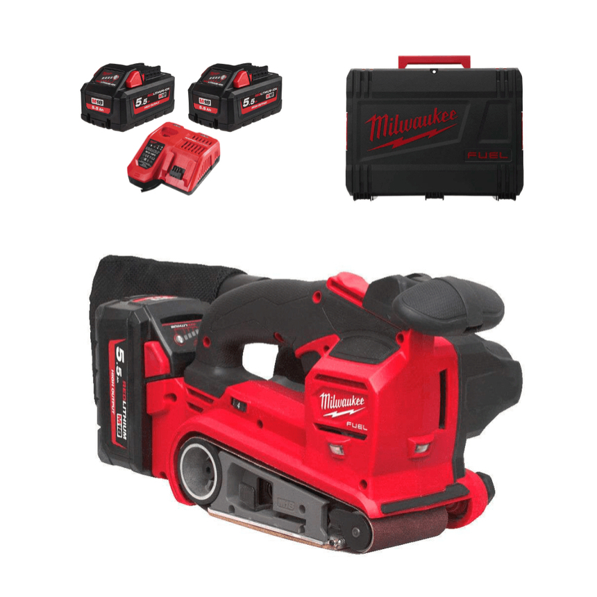 Aku pásová bruska Milwaukee M18 FBTS75-552X, 75 x 457 mm, 2x Aku (18V, 5,5 Ah), 4933479615