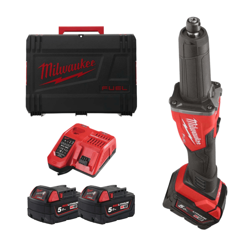 Aku přímá bruska Milwaukee M18 FDGRB-502X, pro stopkové nástroje 6 a 8 mm, 2x Aku (18V, 5,0 Ah), 4933480954