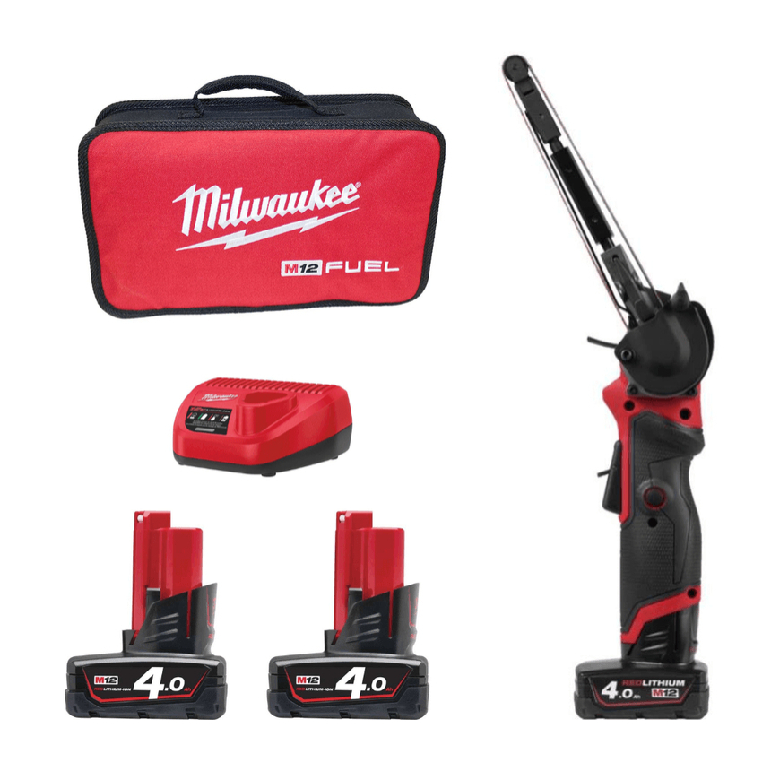 Aku pásová bruska Milwaukee M12 FBLF10-402B, 10 x 330 mm, 2x Aku (12V, 4,0 Ah), 4933480959