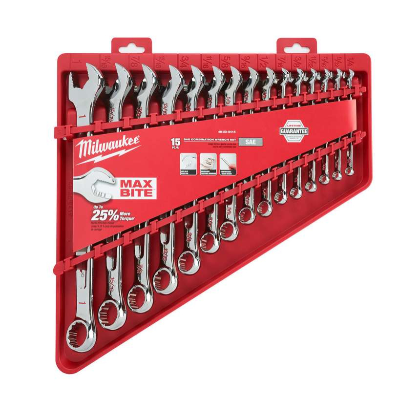 Očkoploché klíče 1/4 ÷ 3/4" MAX BITE™ Milwaukee 4932464996 palcové. Sada 15 dílů v pořadači