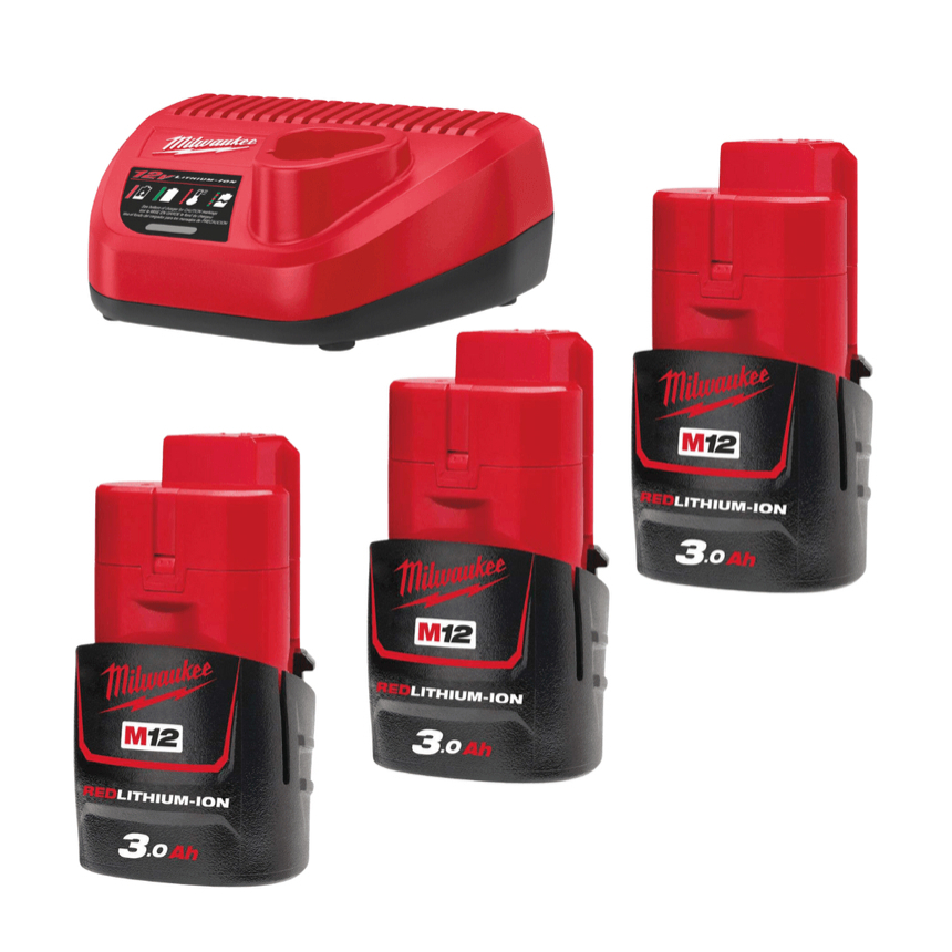 Aku nabíjecí sada Milwaukee M18 NRG-303, 3x Akumulátor M12 B3 + Aku nabíječka M12 C12 C, 4933459207