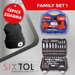 SET 1 Gola sada TOOL SET PLUS 108 + Dětské nářadí KIDS 12 + Čepice s čelovkou B-HAT, černá SIXTOL gallery main image